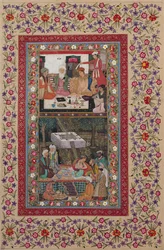 Ms E-14 Reading Verse and a Banquet in a Garden from a Moraqqa